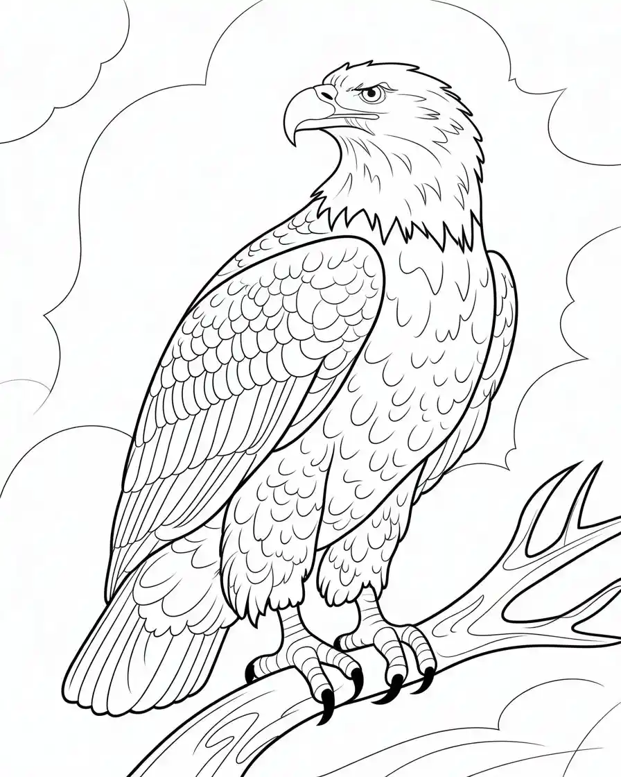adorable bald eagle with beanie on mushroom coloring page