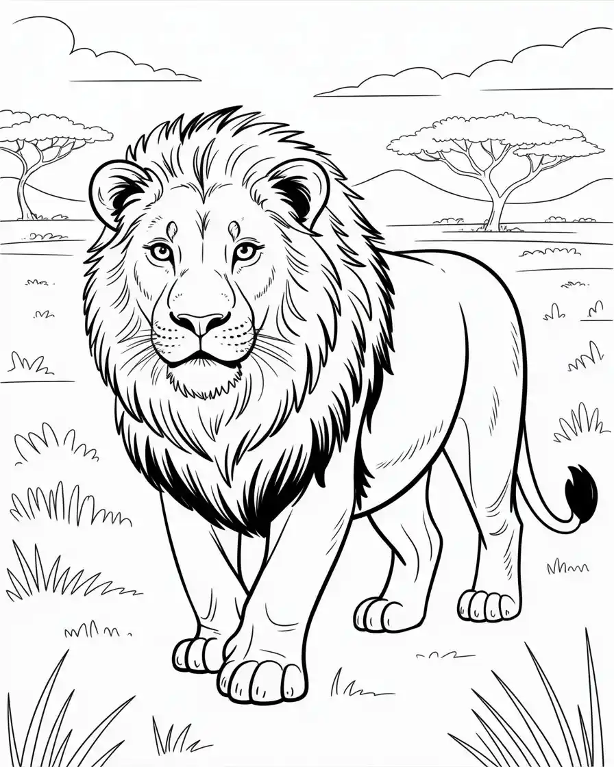 african lion walking coloring page