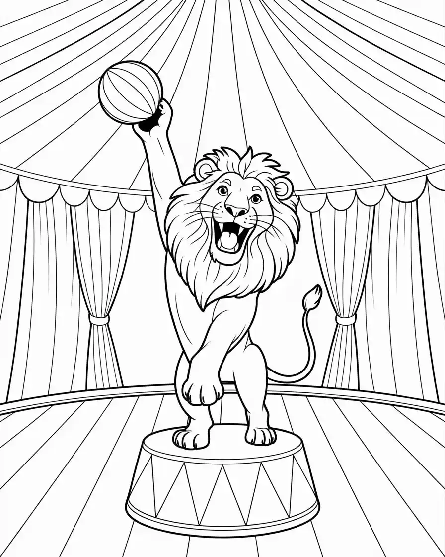 alex the lion performing circus act coloring page 1