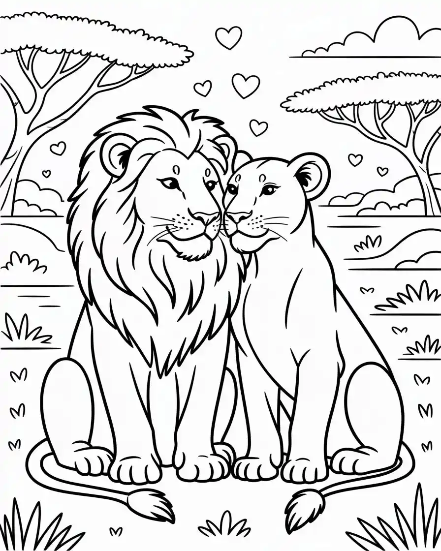 animals in love lions coloring page
