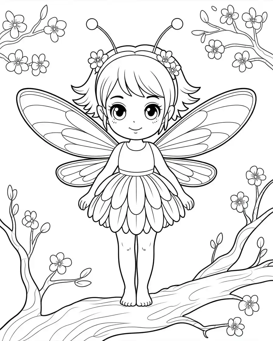 anime bee fairy coloring page 1