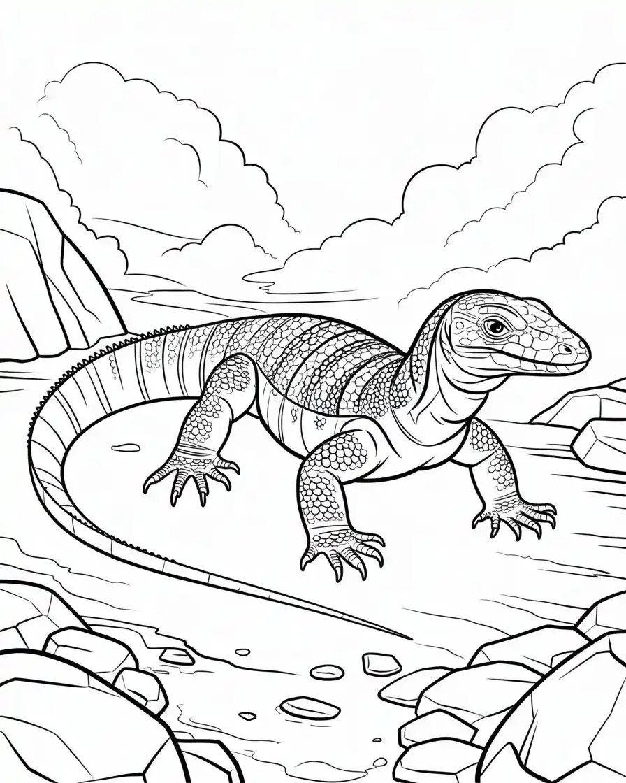 asian water monitor lizard coloring page 1