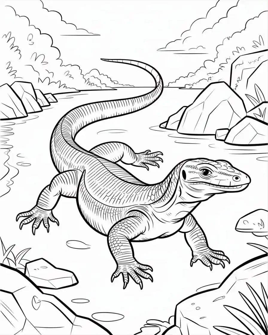 asian water monitor lizard coloring page