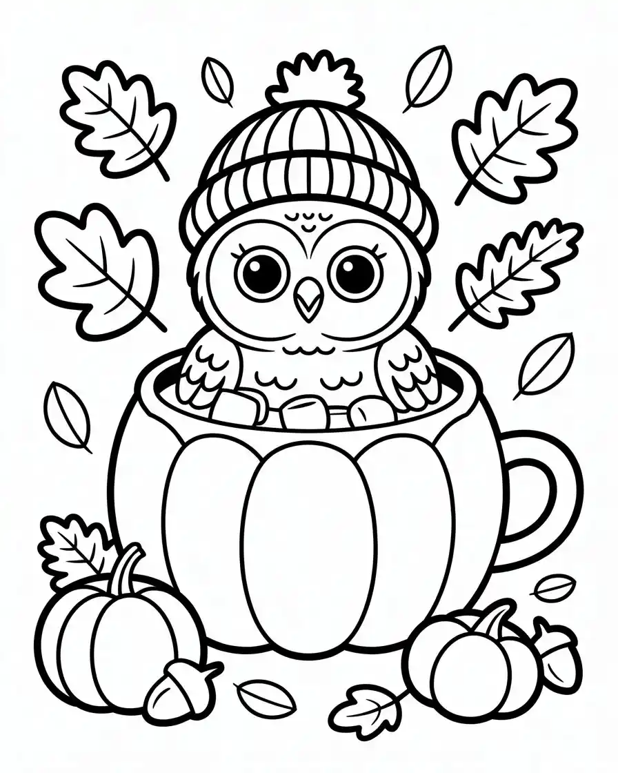 autumn owl pumpkin spice coloring page