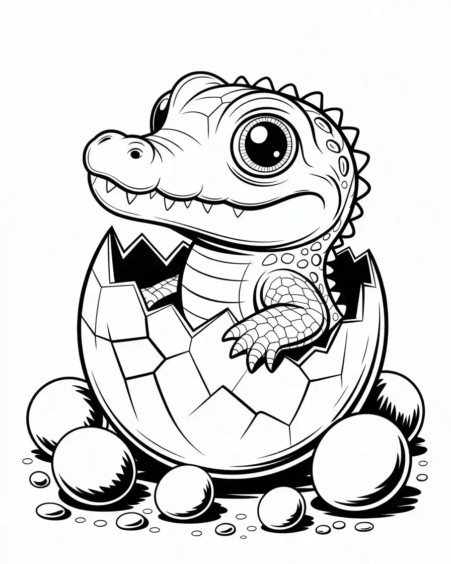 baby crocodile hatching egg coloring page