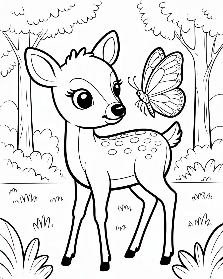 baby deer with butterfly coloring page