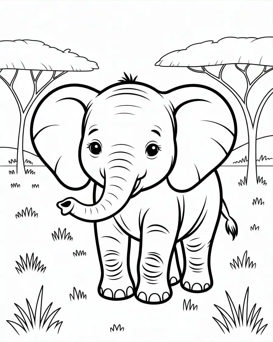 baby elephant standing coloring page 1