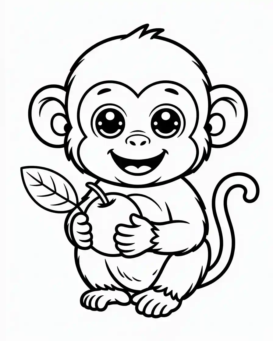 baby monkey holding fruit coloring page 1