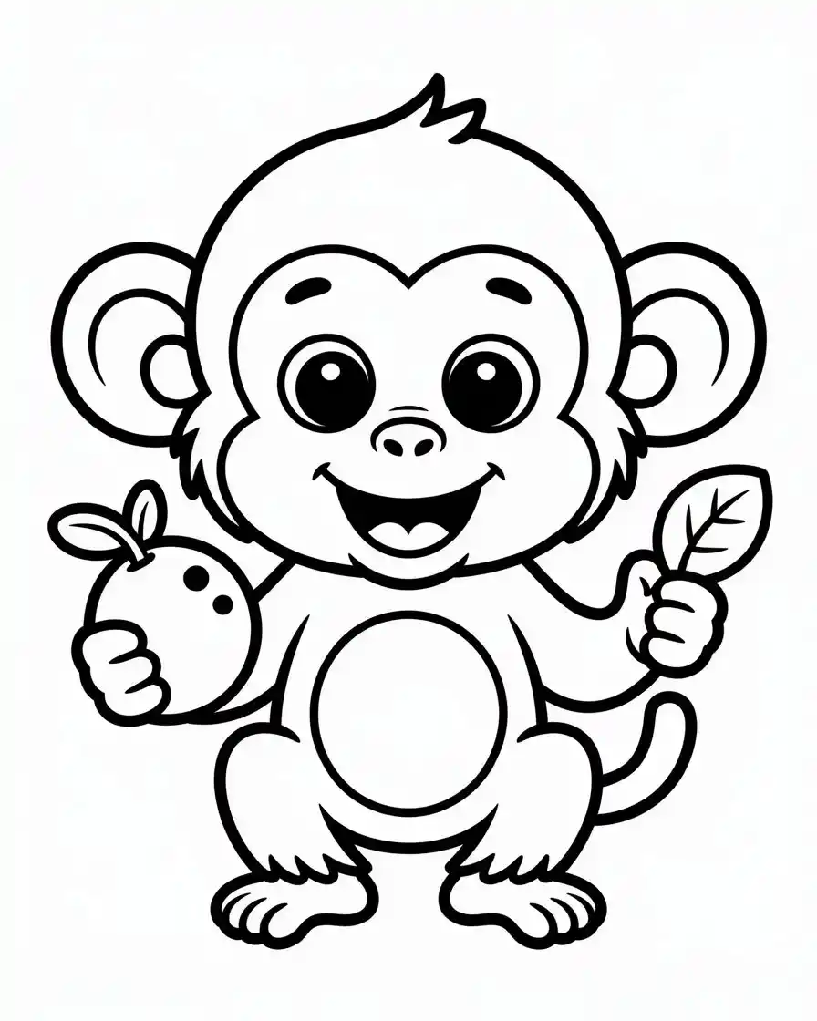 baby monkey holding fruit coloring page 1