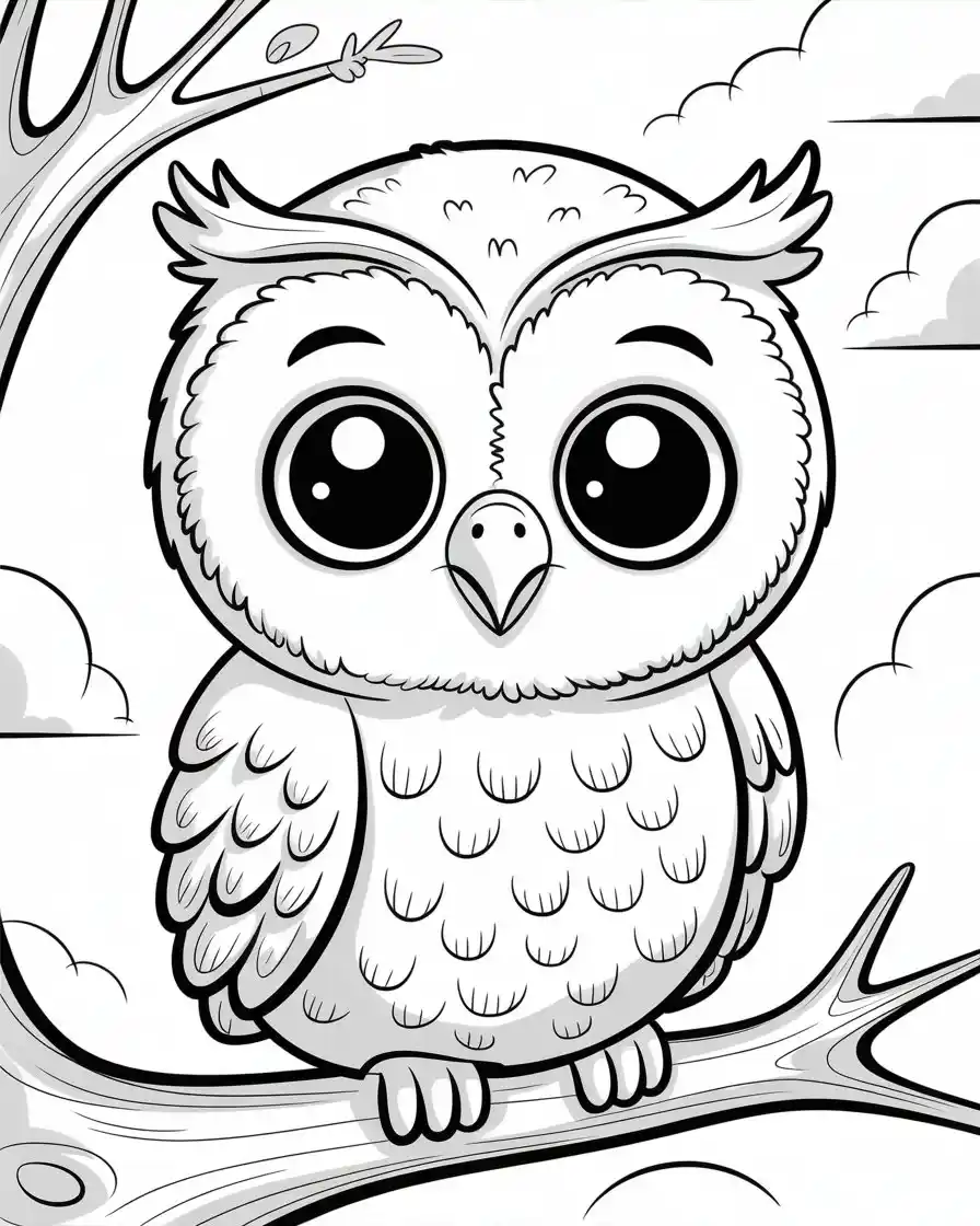 baby owl on branch coloring page