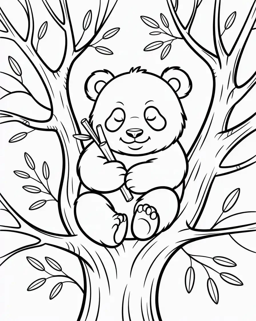 baby panda resting in tree