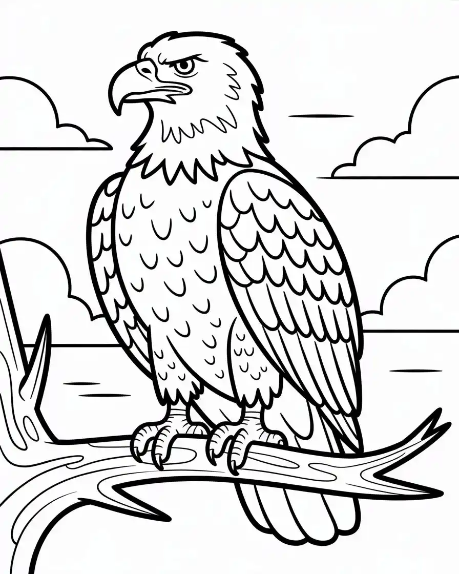 bald eagle on branch coloring page