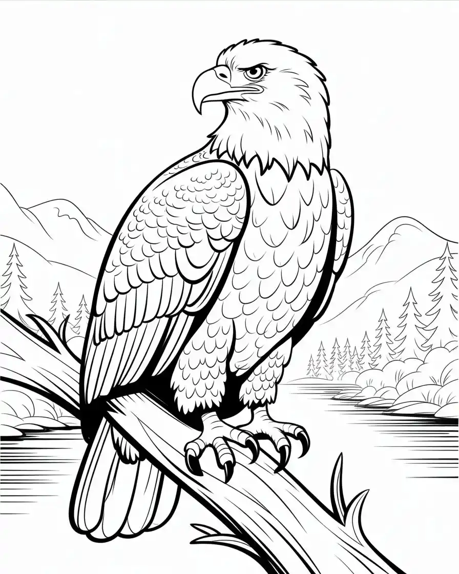 bald eagle perched nature coloring page 1