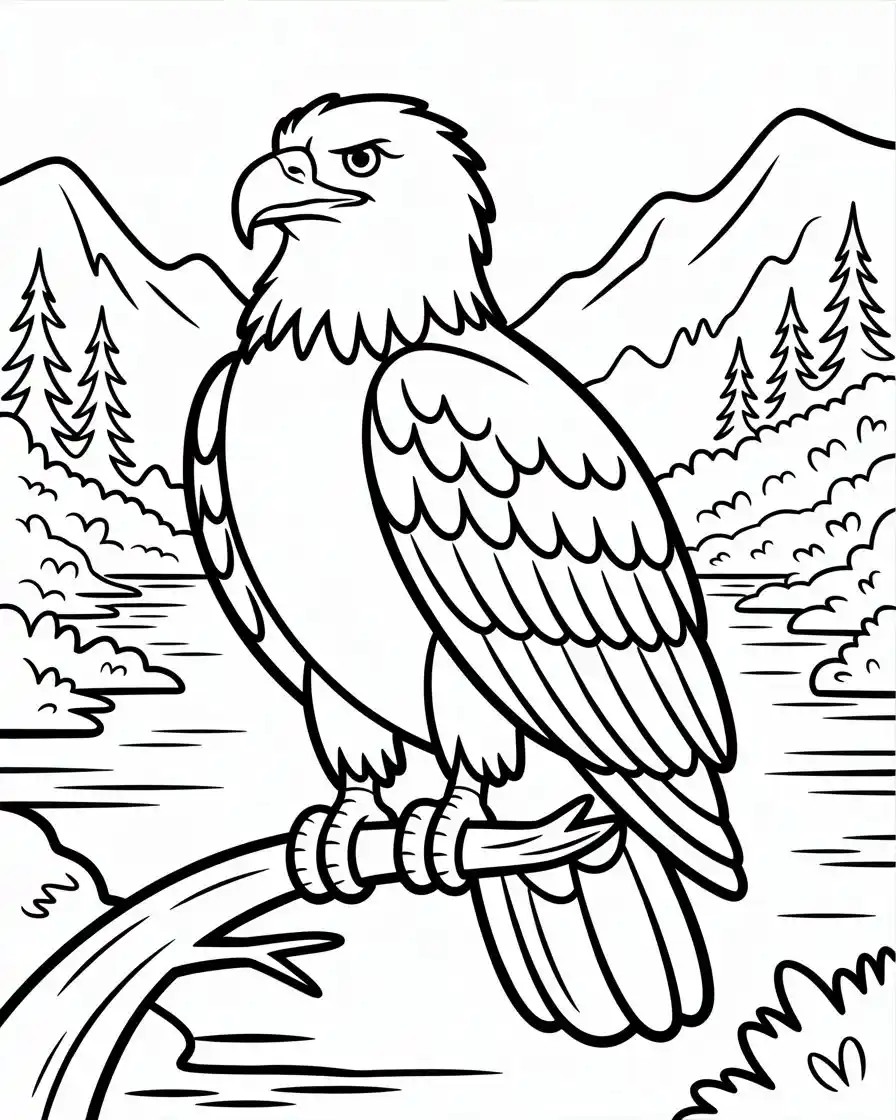 bald eagle perched nature coloring page