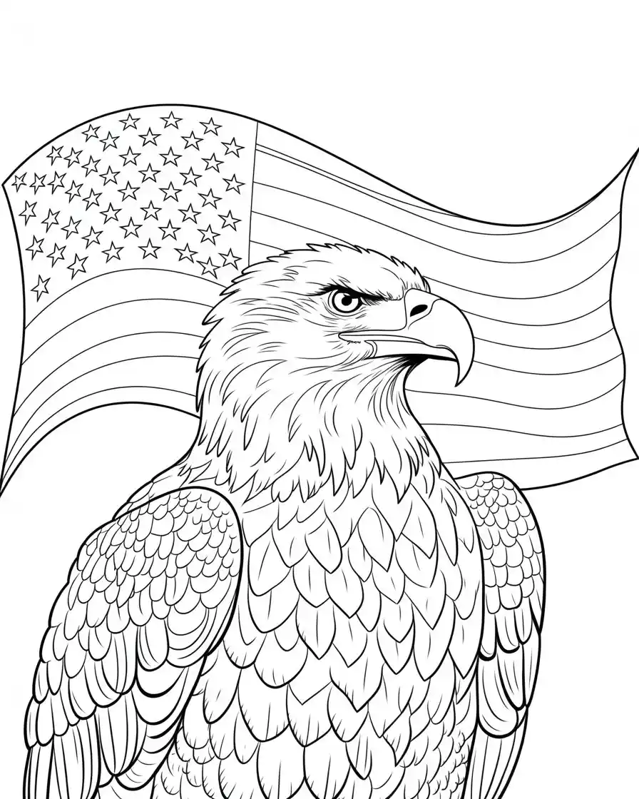 bald eagle perched on branch coloring page