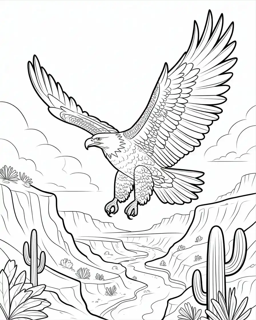 bald eagle soaring desert coloring page