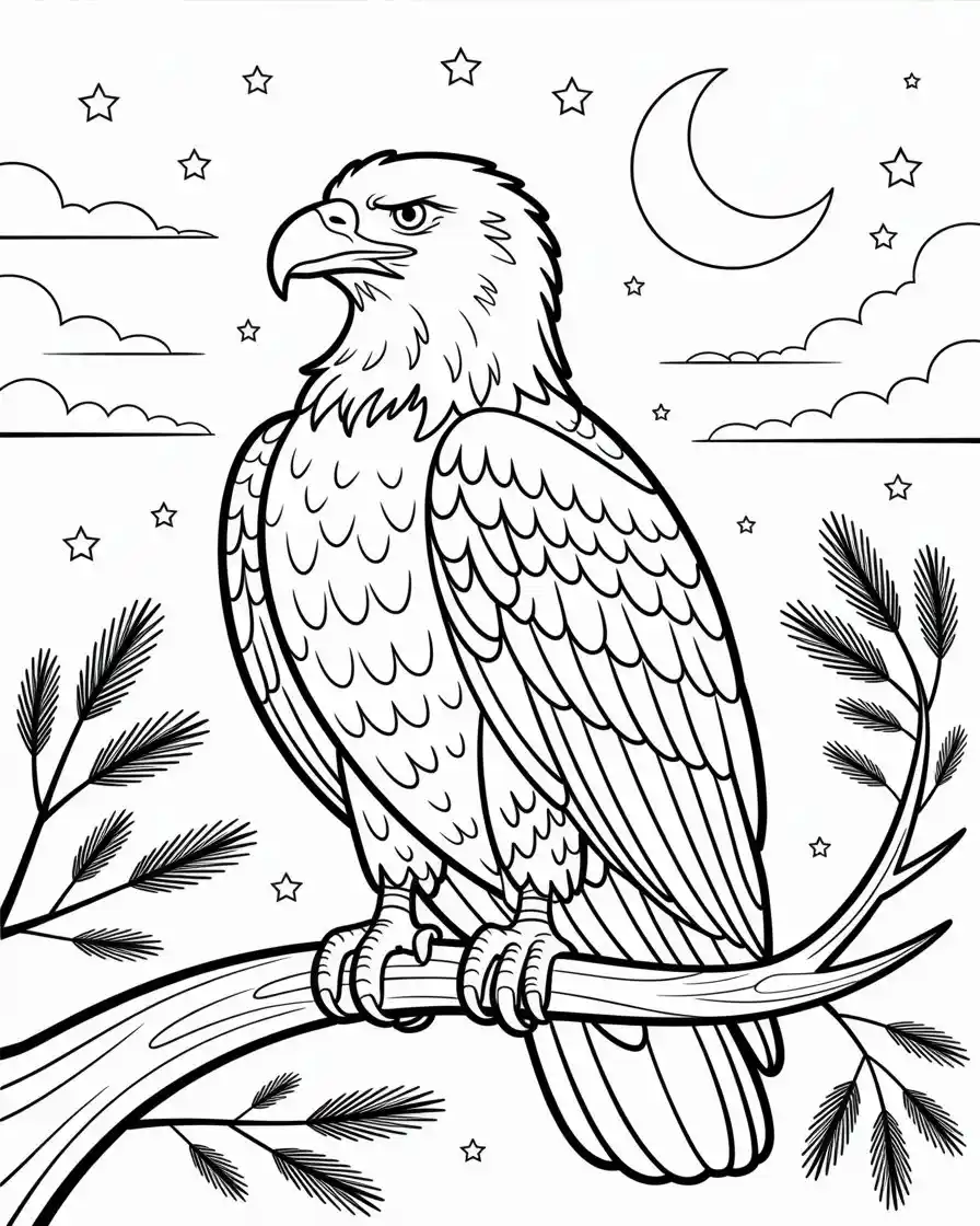 bald eagle starry night coloring page