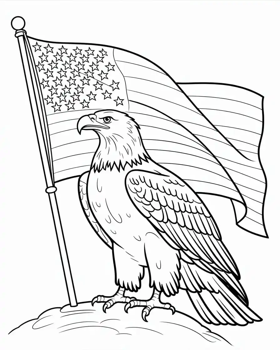 bald eagle with american flag coloring page