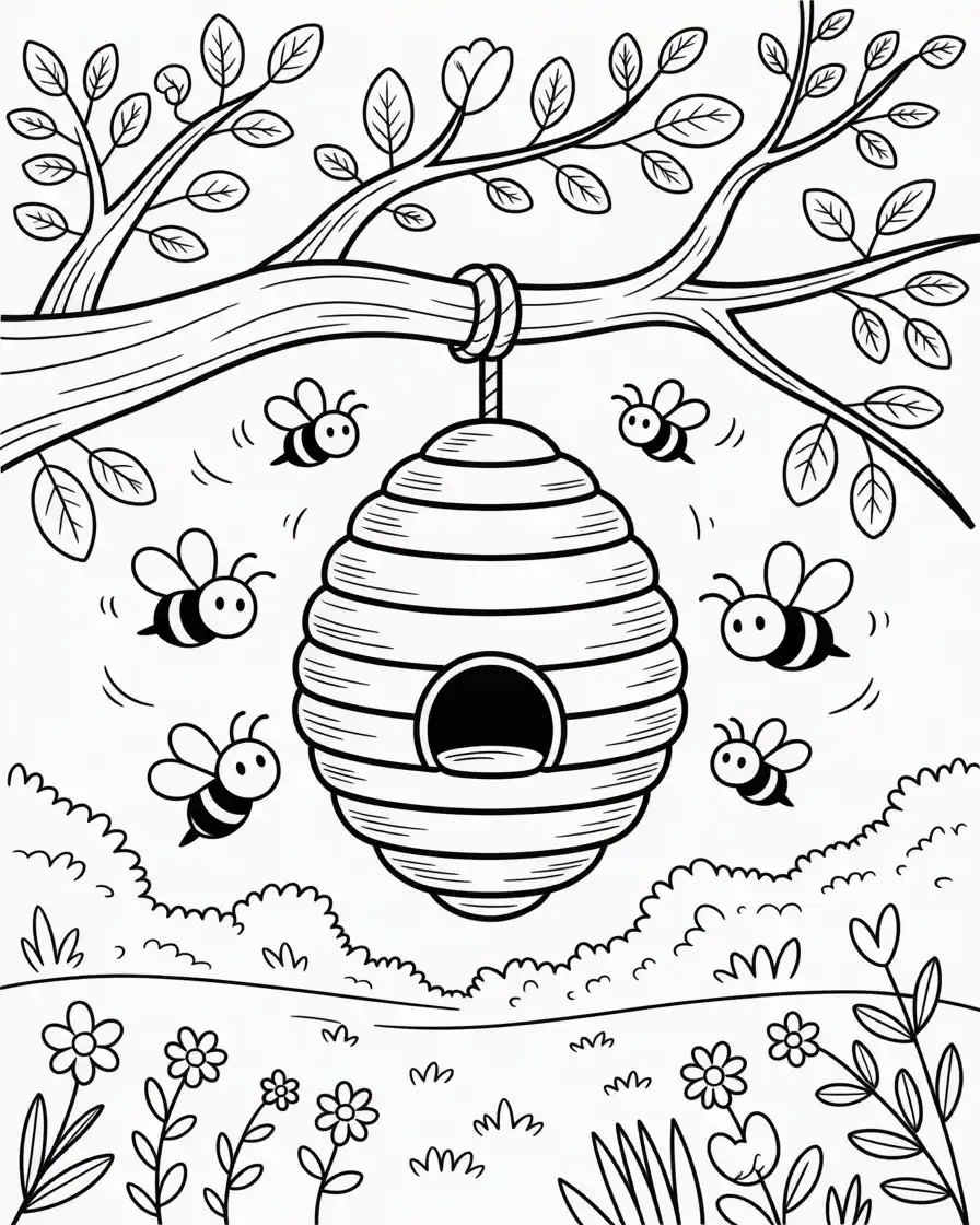 beehive tree coloring page