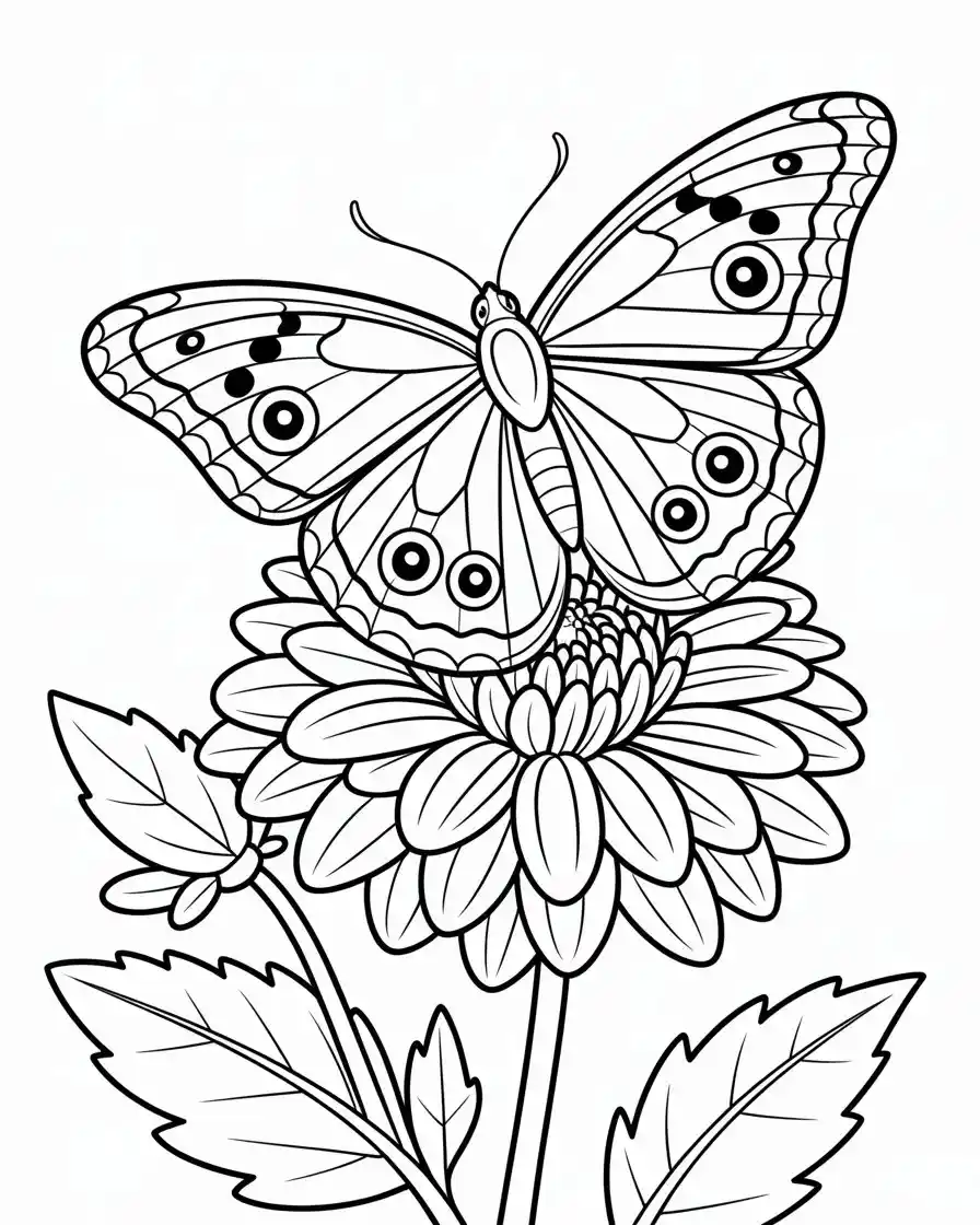 buckeye butterfly on a flower coloring page