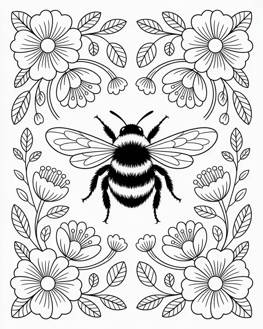 bumblebee flower coloring page 1