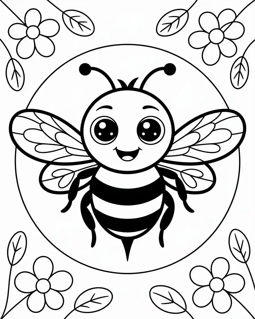 bumblebee with flowers coloring page 1