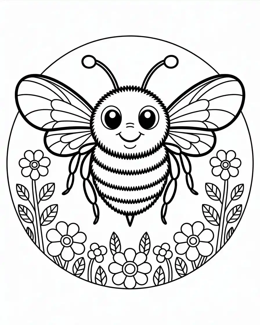 bumblebee with flowers coloring page