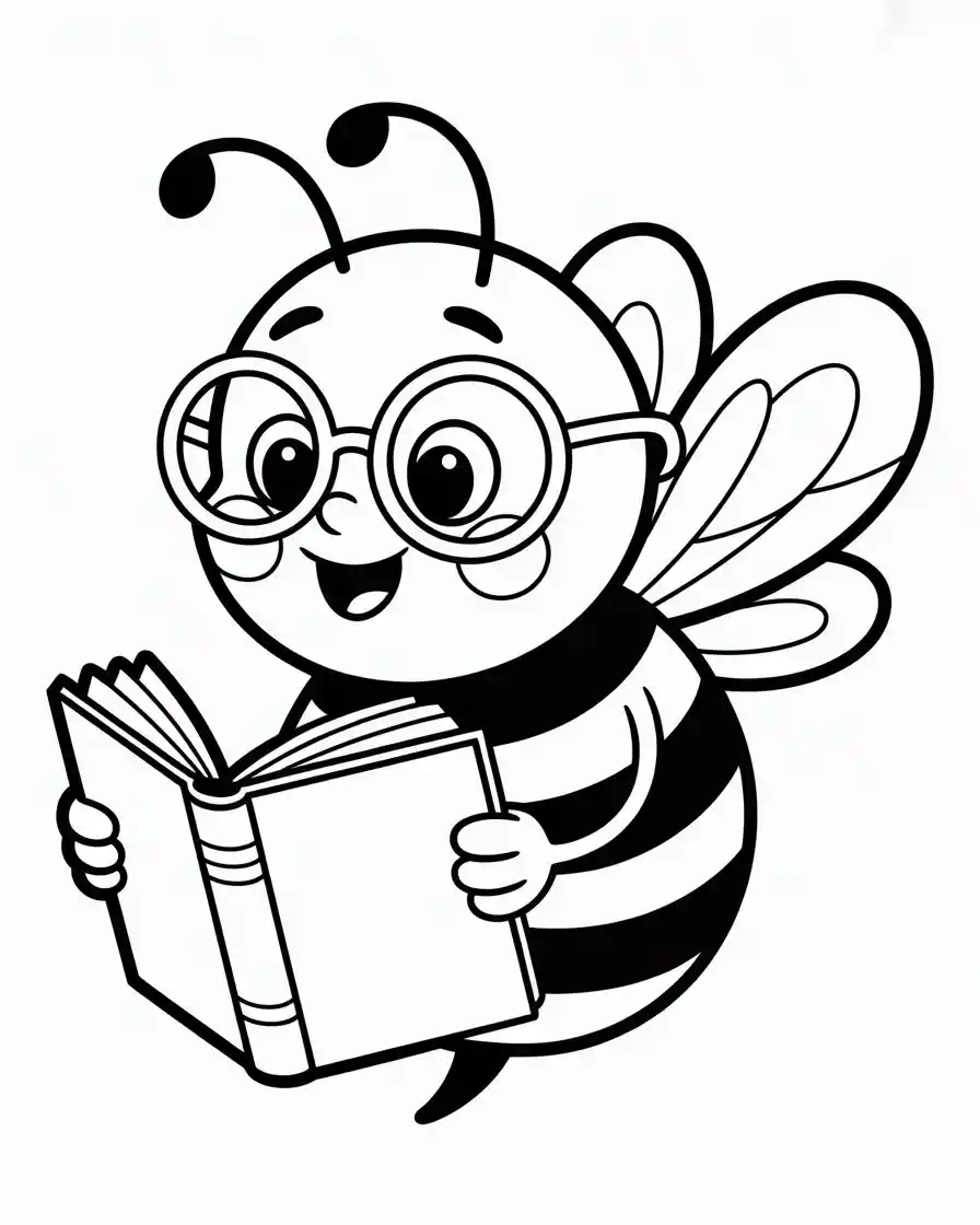 busy bee reading coloring page 1