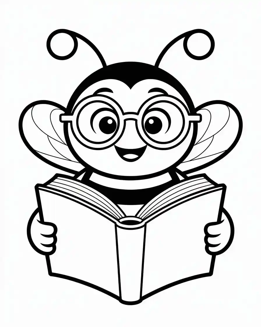 busy bee reading coloring page