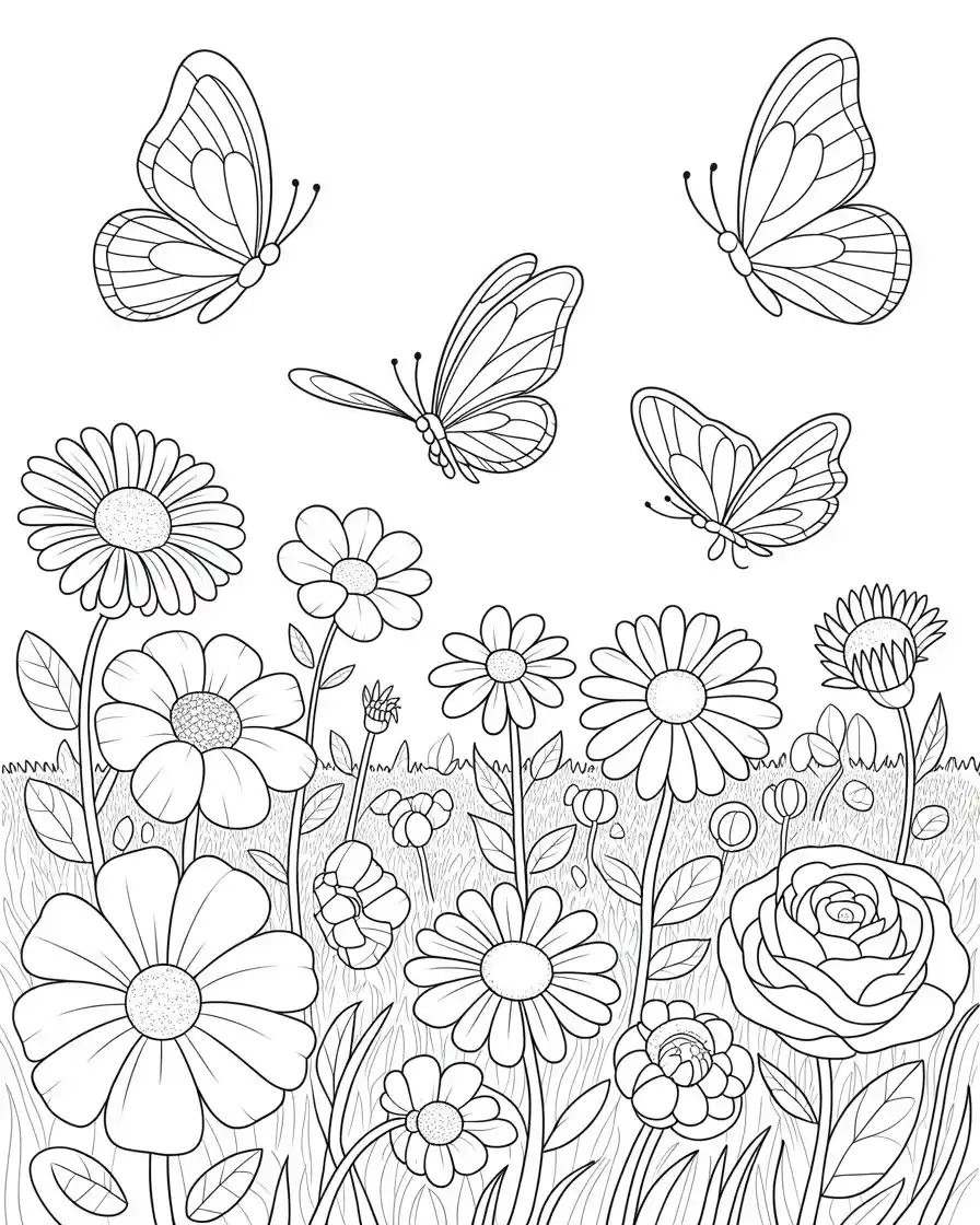 butterflies and flowers coloring page