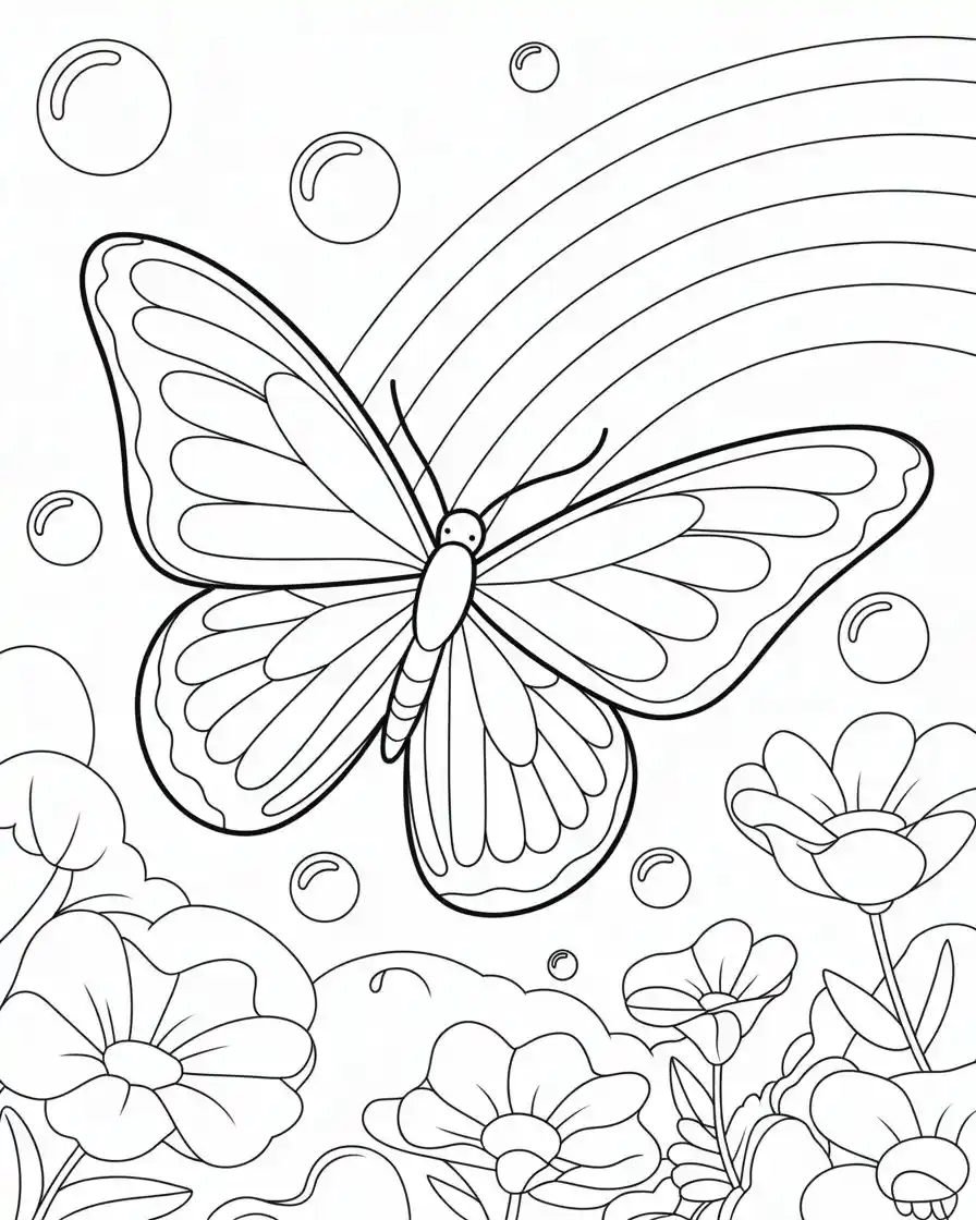 butterfly and rainbow coloring page