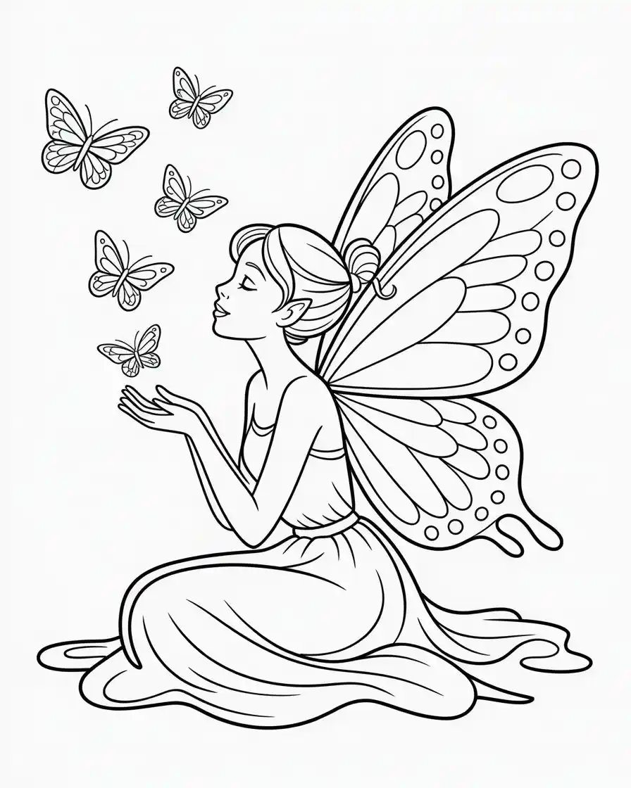 butterfly fairy coloring page for kids