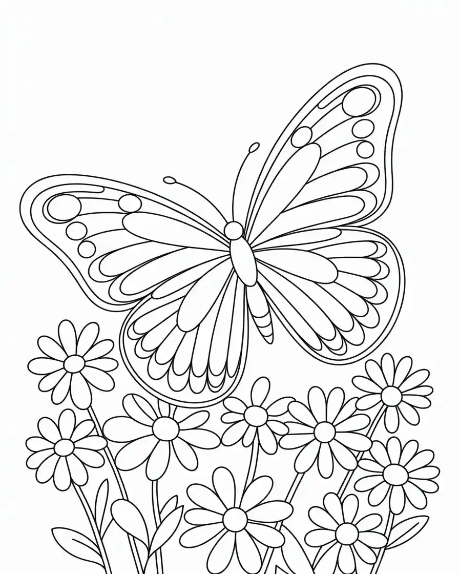 butterfly in flowers coloring page