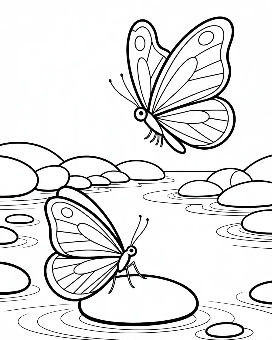 butterfly on a river coloring page