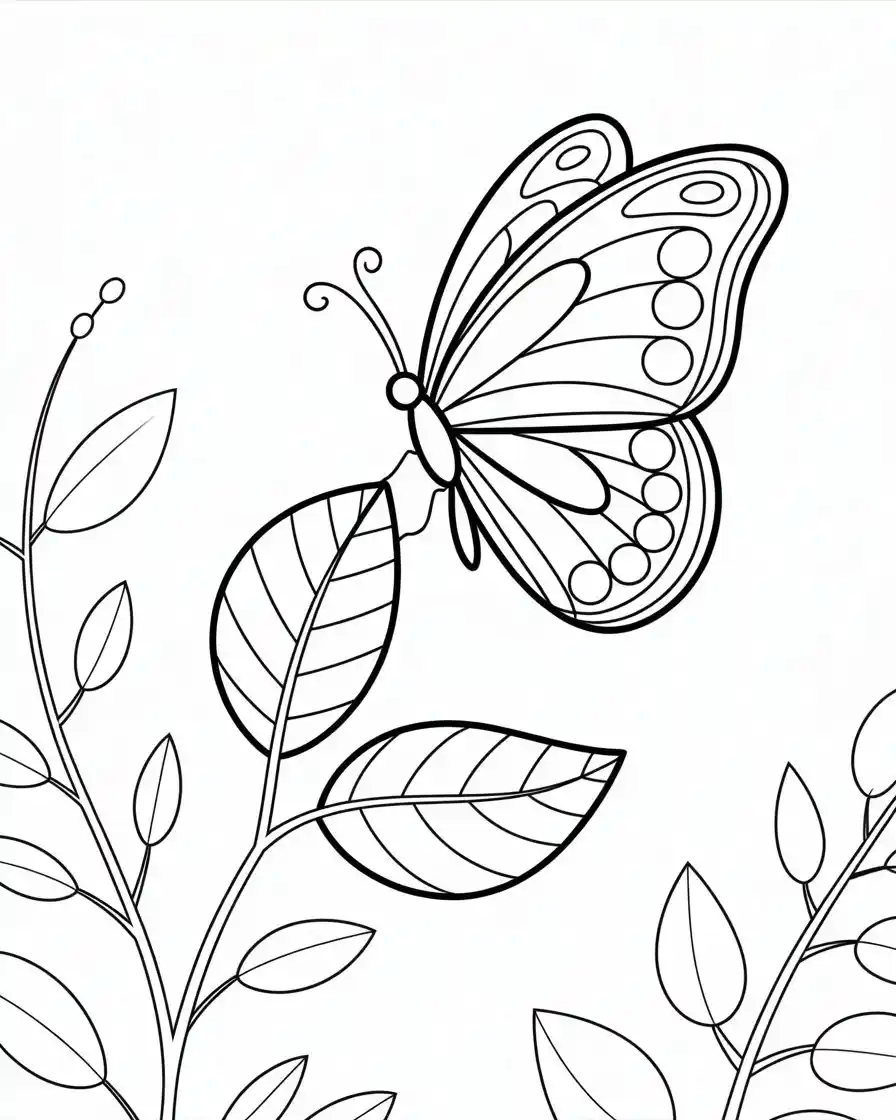 butterfly perched on leaf coloring page