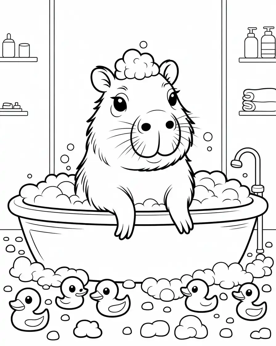 capybara bubble bath coloring page
