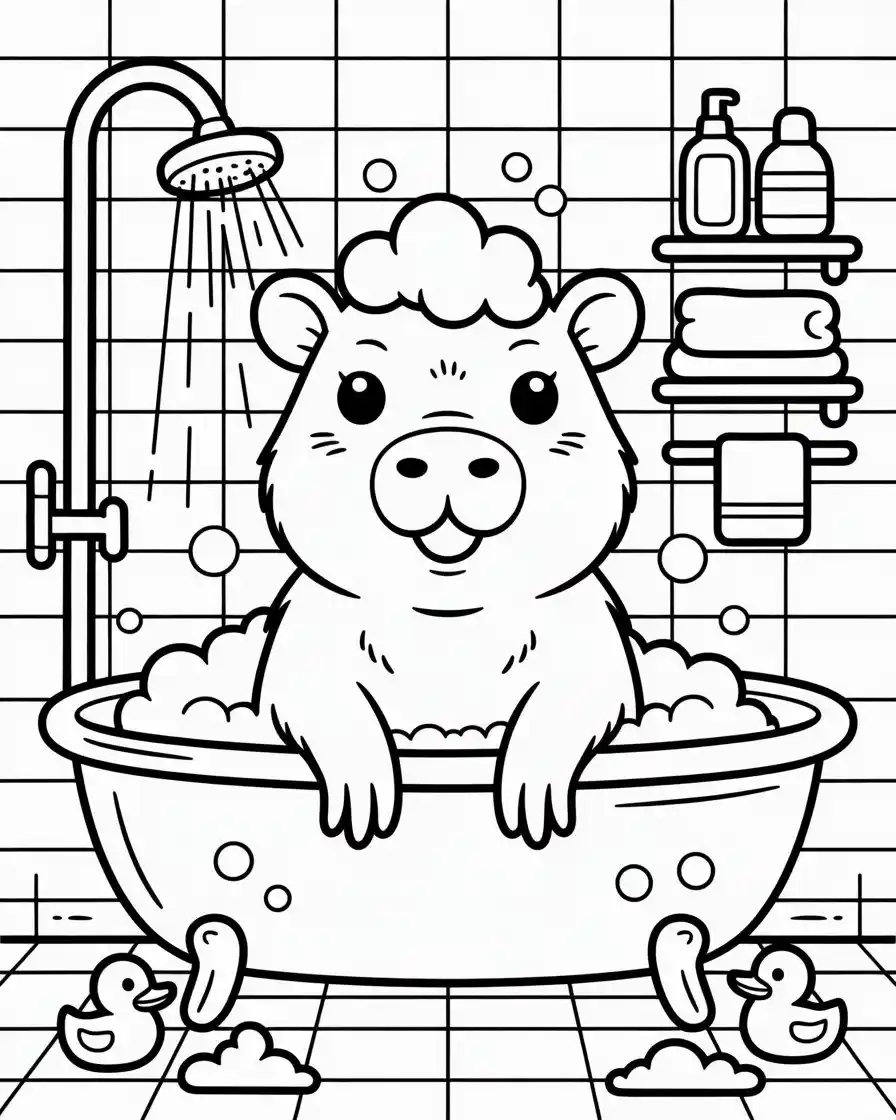 capybara bubble bath coloring page