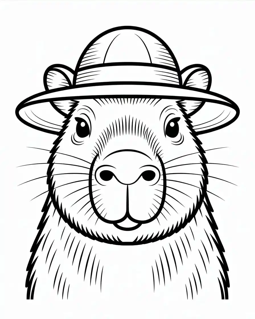 capybara safari hat coloring page