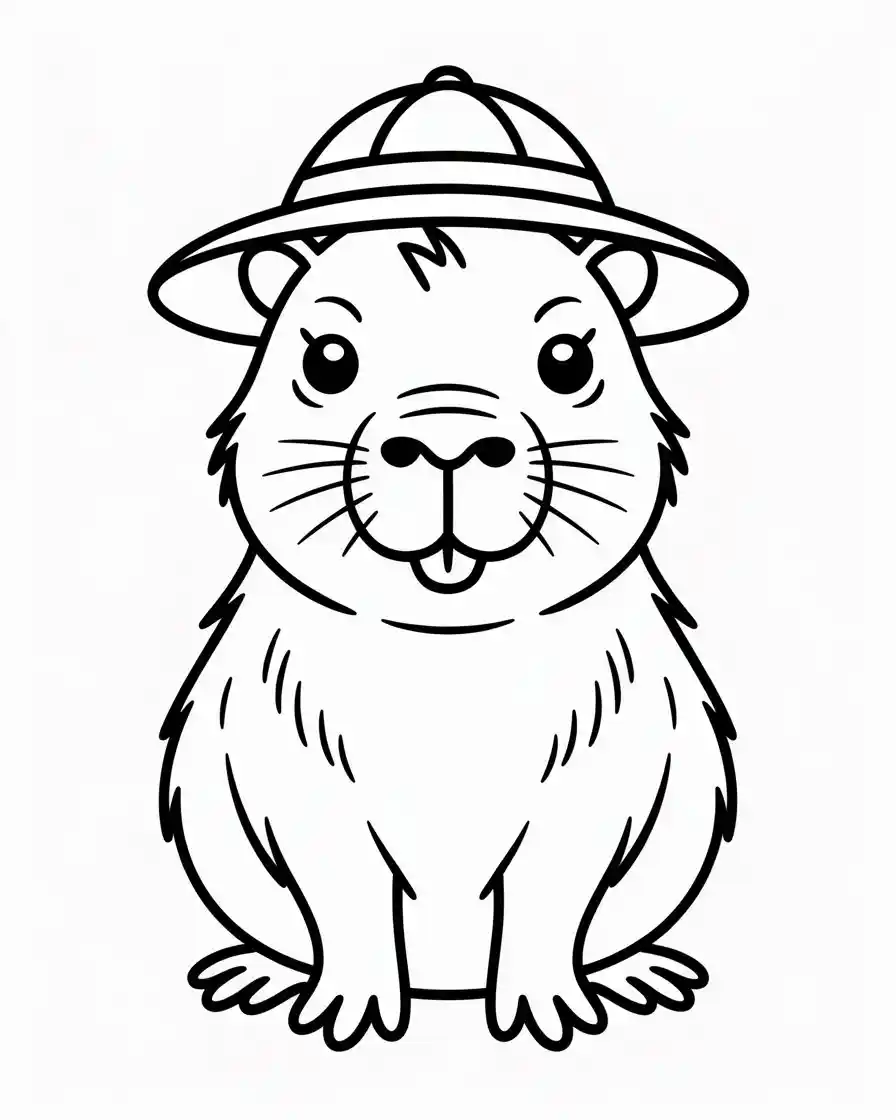capybara safari hat coloring page
