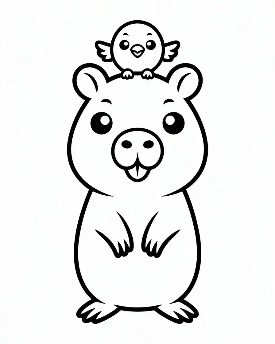 capybara with bird on head coloring page