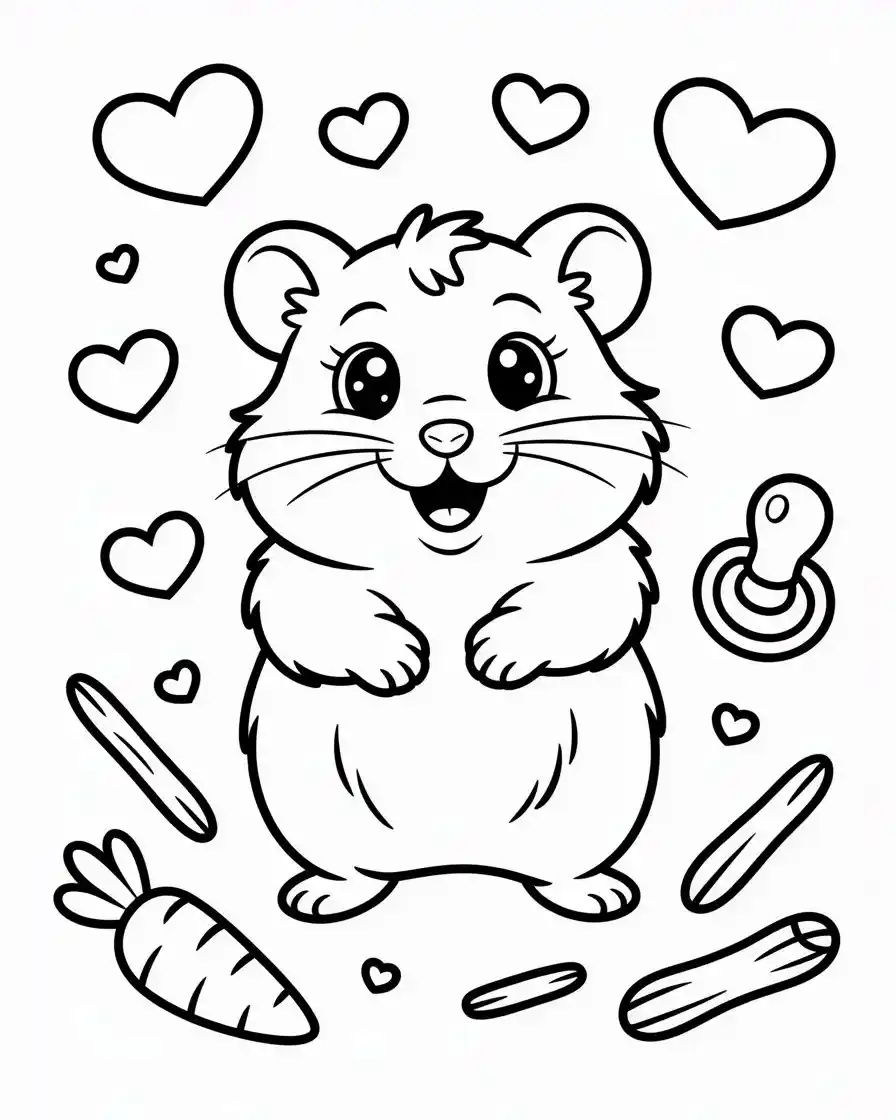 cartoon hamster standing on four legs coloring page