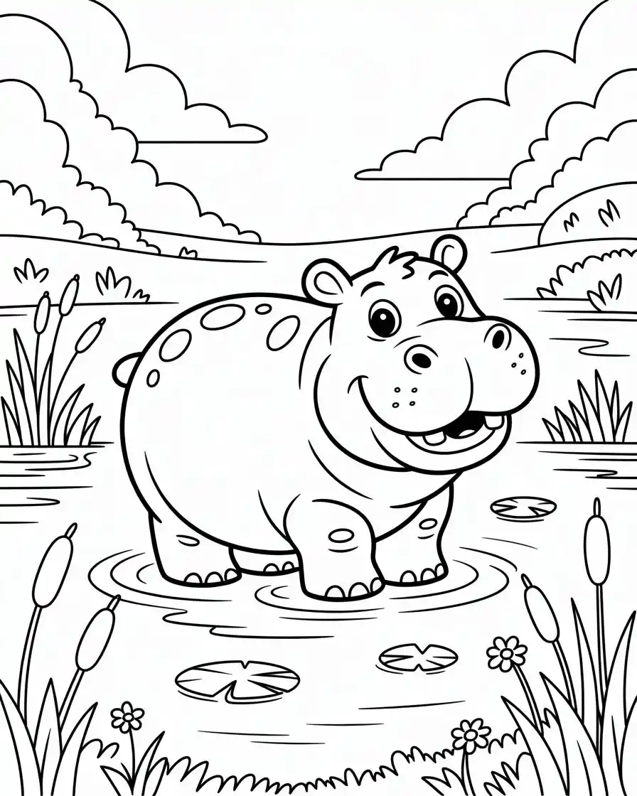 cartoon hippo coloring page
