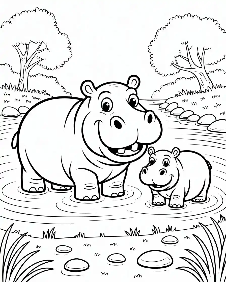 cartoon hippos coloring page