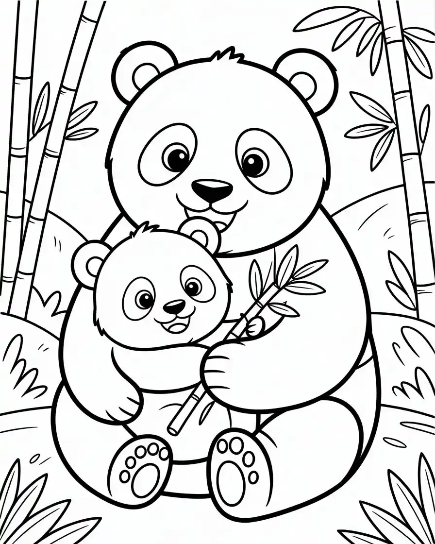 cartoon panda with baby coloring for kids