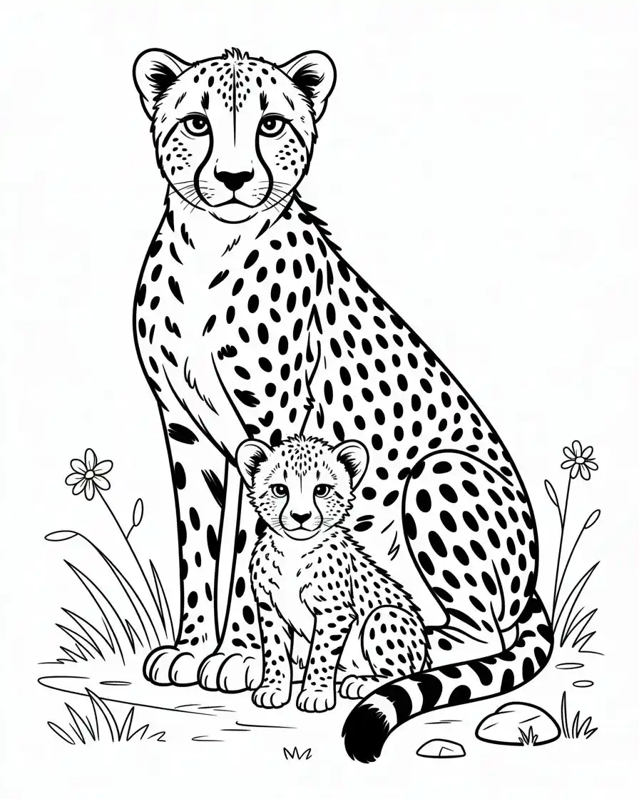 cheetah and cub coloring page