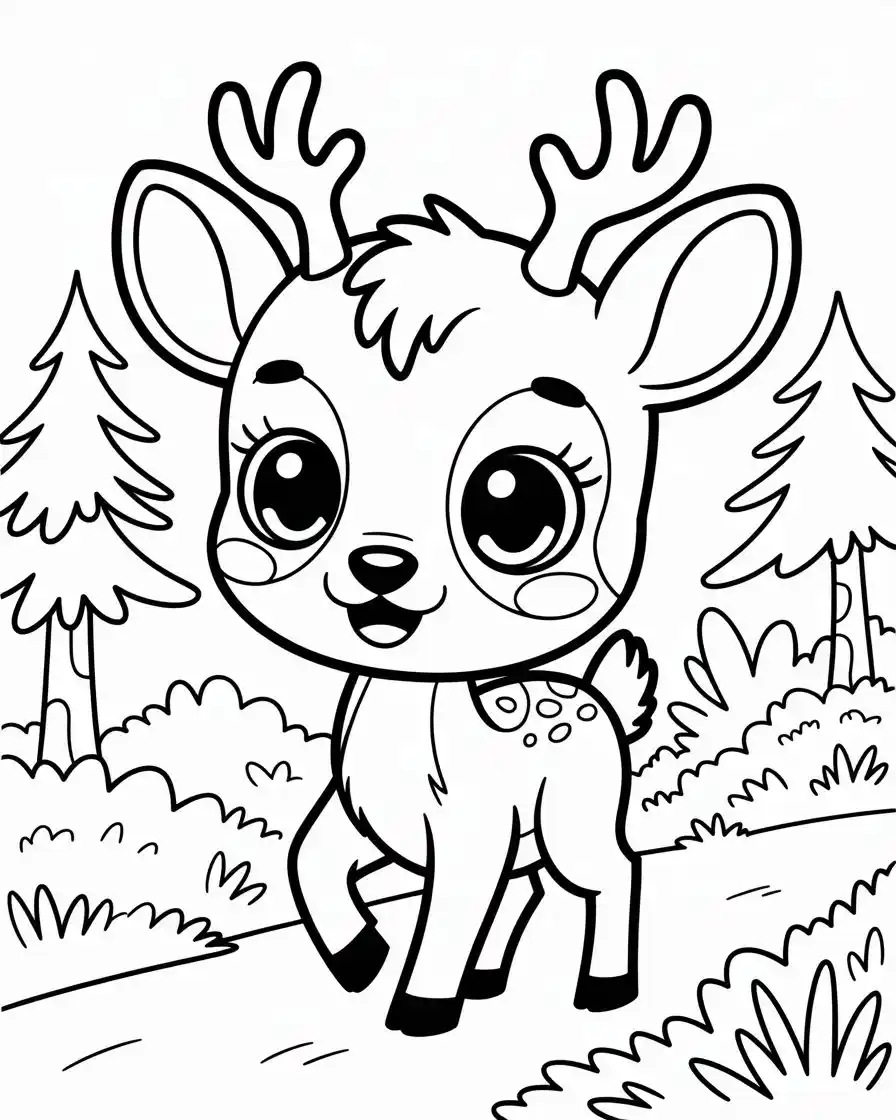chibi deer with backpack coloring page