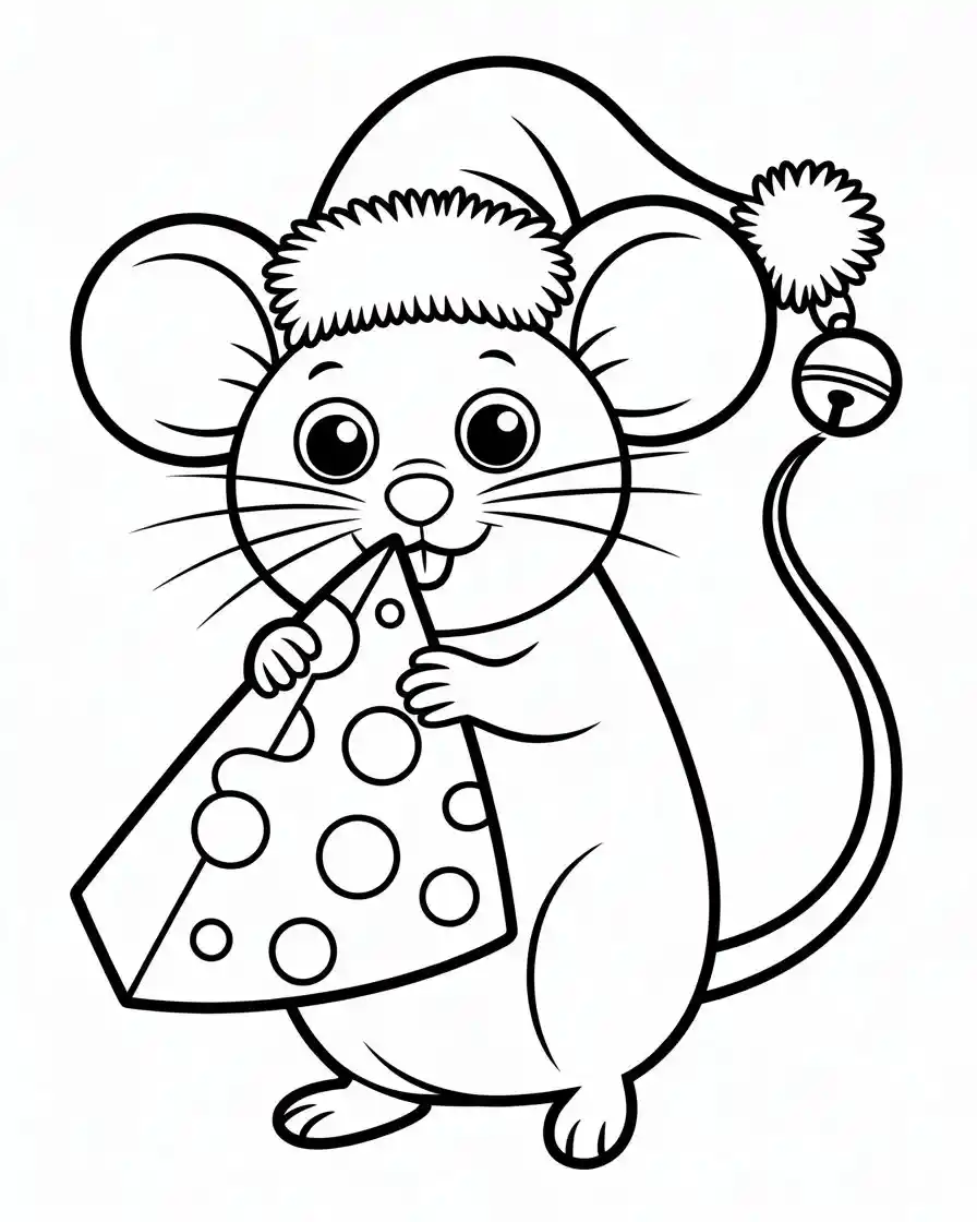 christmas mouse with cheese coloring page