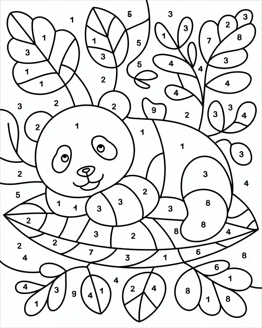 color by number printable panda