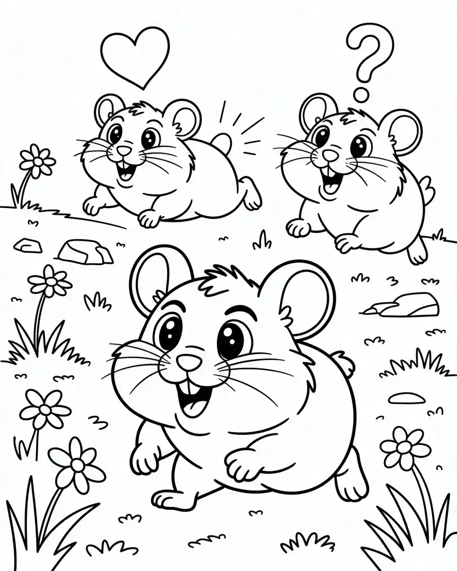 couple of hamsters running away coloring page