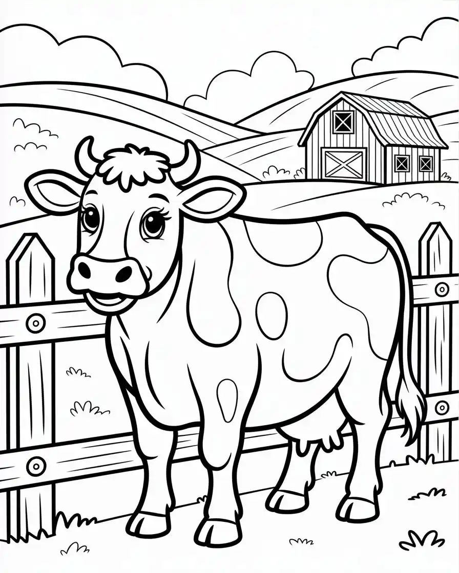 cow in farm coloring page